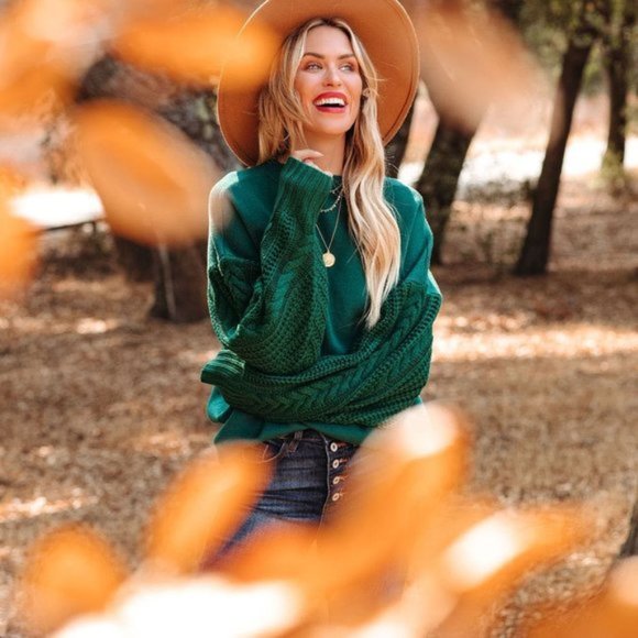 LUKE CONTRAST CABLE KNIT SWEATER - HUNTER GREEN - Picture 4 of 6